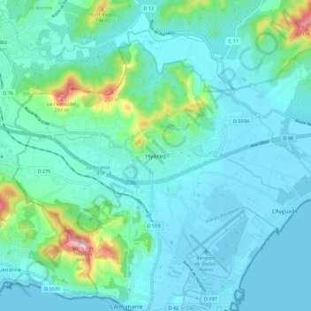 Carte topographique Hyères, altitude, relief