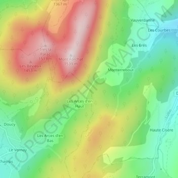 Carte topographique Col des Arces, altitude, relief