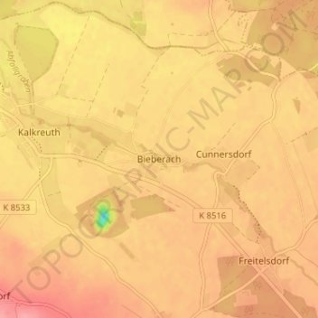Carte topographique Bieberach, altitude, relief