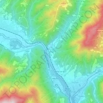 Carte topographique Val Fegana, altitude, relief