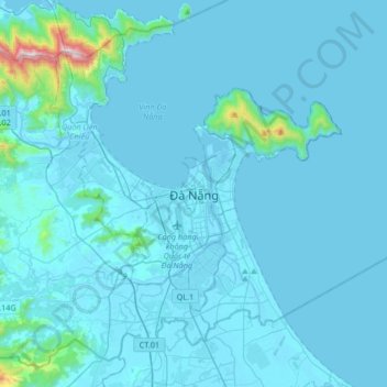 Carte topographique Đà Nẵng, altitude, relief