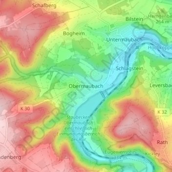Carte topographique Obermaubach, altitude, relief
