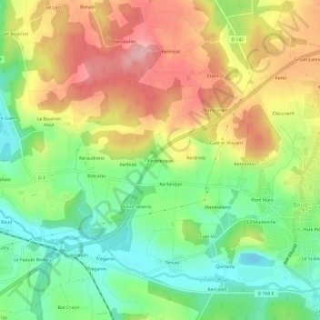 Carte topographique Kerbresque, altitude, relief