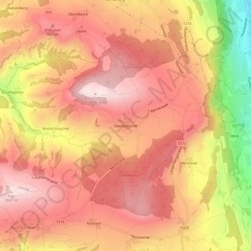 Carte topographique Oberbütschel, altitude, relief