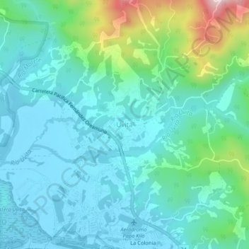 Carte topographique Uvita, altitude, relief