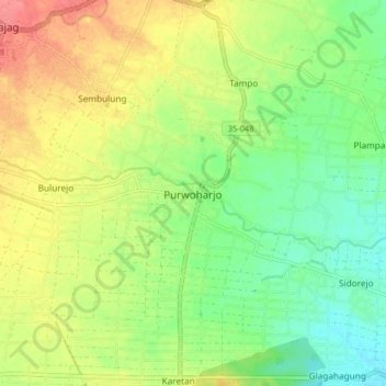 Carte topographique Purwoharjo, altitude, relief