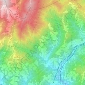 Carte topographique Paveto, altitude, relief