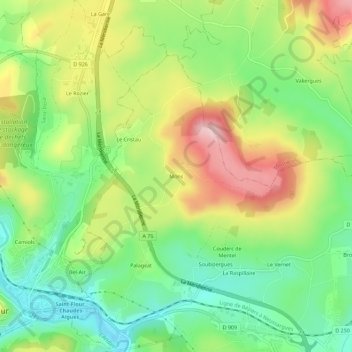 Carte topographique Mons, altitude, relief