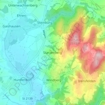 Carte topographique Starzenberg, altitude, relief
