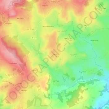 Carte topographique Le Bost, altitude, relief