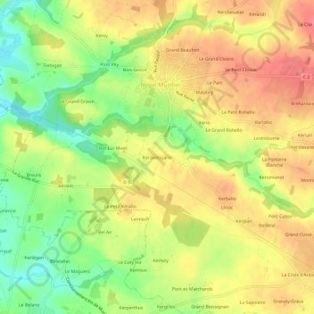 Carte topographique Kerandouarin, altitude, relief