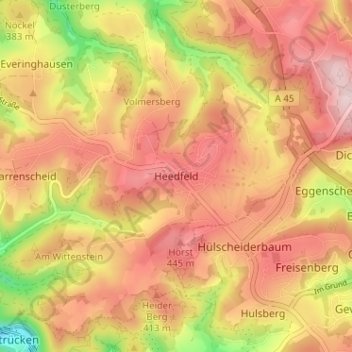 Carte topographique Heedfeld, altitude, relief