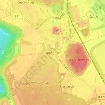 Carte topographique Lippendorf, altitude, relief