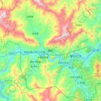 Carte topographique Xiqu District, altitude, relief