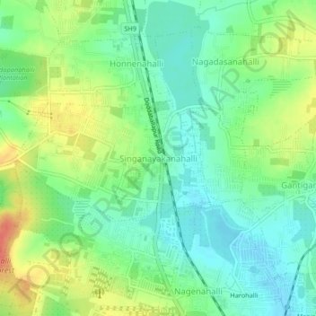 Carte topographique Singanayakanahalli, altitude, relief