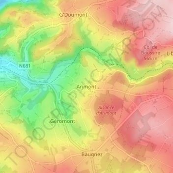 Carte topographique Arimont, altitude, relief