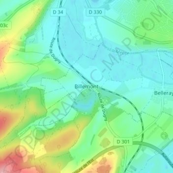 Carte topographique Billemont, altitude, relief