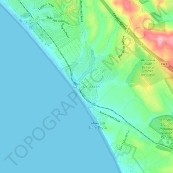 Carte topographique La Selva Beach, altitude, relief