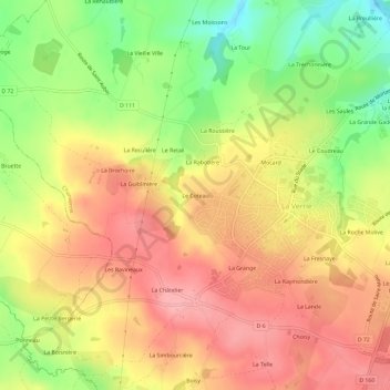 Carte topographique Le Coteau, altitude, relief