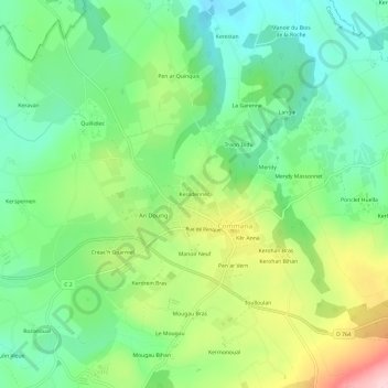 Carte topographique Keradennec, altitude, relief