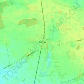 Carte topographique Rakow, altitude, relief