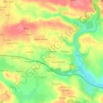 Carte topographique Croas Ar Bleon, altitude, relief