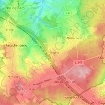 Carte topographique Orscheid, altitude, relief