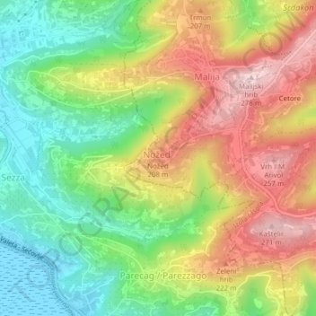 Carte topographique Nosedo, altitude, relief