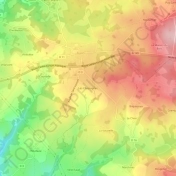 Carte topographique Les Chassagnes, altitude, relief