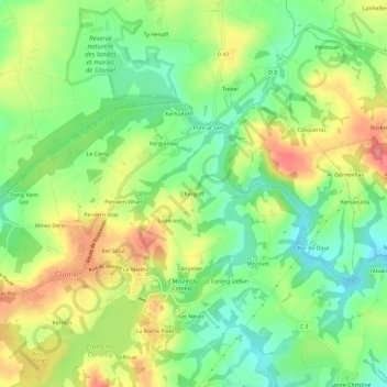 Carte topographique Kergoff, altitude, relief