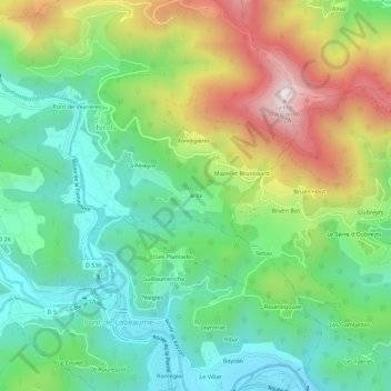 Carte topographique Arlix, altitude, relief