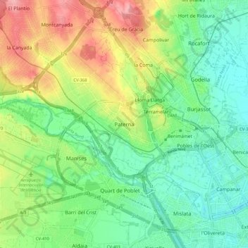 Carte topographique Paterna, altitude, relief