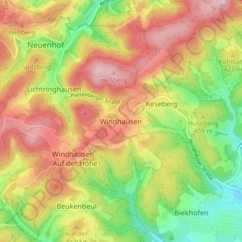 Carte topographique Windhausen, altitude, relief