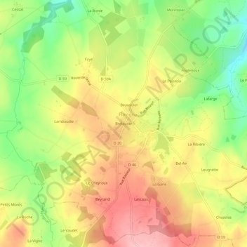 Carte topographique Brelaudie, altitude, relief