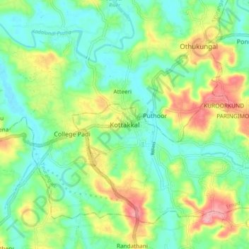 Carte topographique Kottakkal, altitude, relief