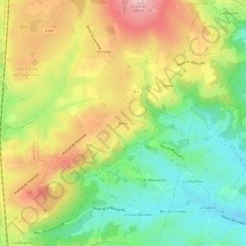 Carte topographique Anxin, altitude, relief