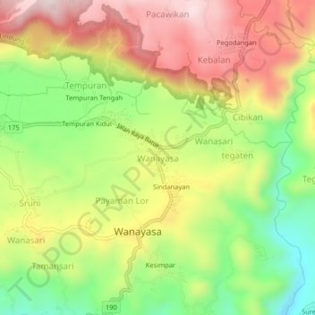 Carte topographique Wanayasa, altitude, relief
