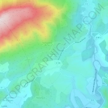 Carte topographique Beuvières, altitude, relief