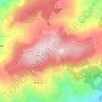 Carte topographique Fóia, altitude, relief