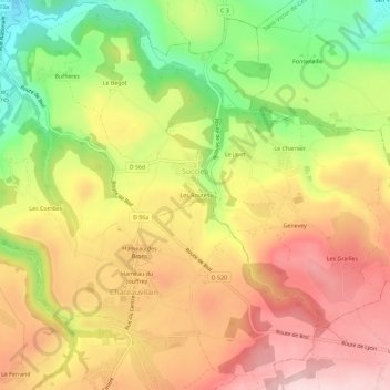 Carte topographique Les Routes, altitude, relief