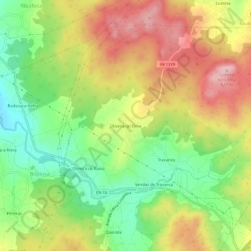 Carte topographique Oliveira de Cima, altitude, relief