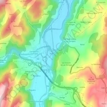 Carte topographique Verdugos, altitude, relief