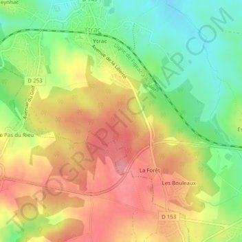 Carte topographique Forêt de Branviel, altitude, relief