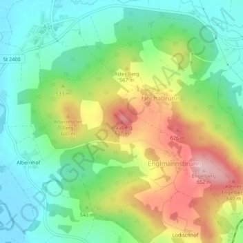 Carte topographique Blauberg, altitude, relief