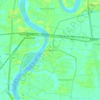 Carte topographique Karangkemiri, altitude, relief