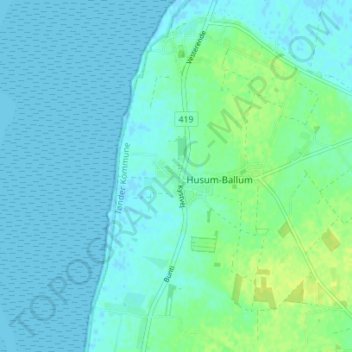 Carte topographique Bodsbüll, altitude, relief