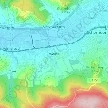Carte topographique Weiler, altitude, relief