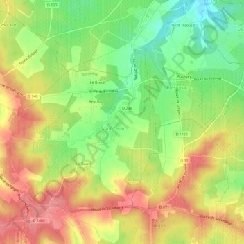 Carte topographique Mondon, altitude, relief