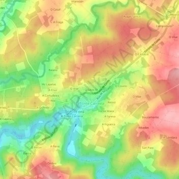 Carte topographique O Sibio, altitude, relief