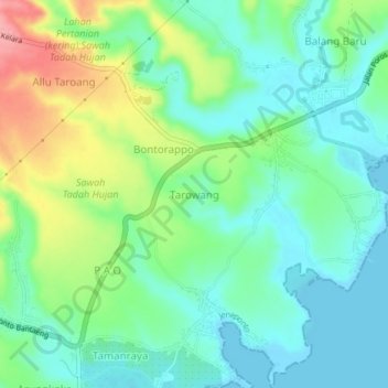 Carte topographique Tarowang, altitude, relief